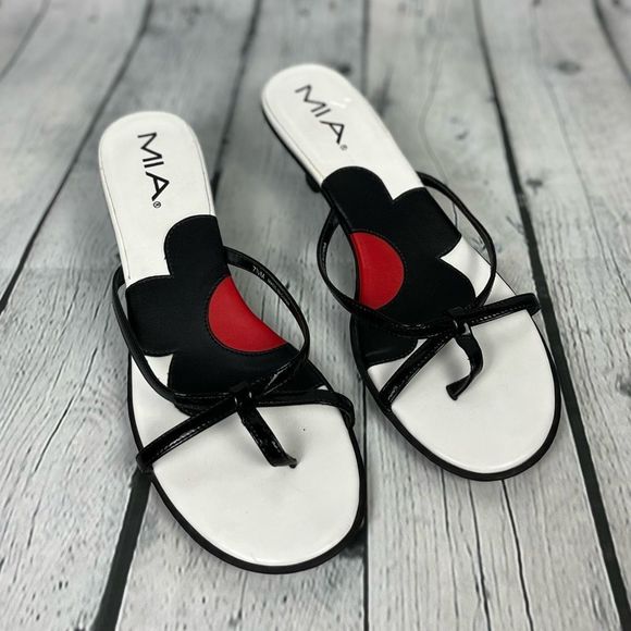 MIA Shoes - Mia Carina Black White and Red Flower Sandals